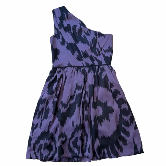 Shoshanna One Shoulder Black and Purple Silk Cocktail Dress - Picture 2 of 4